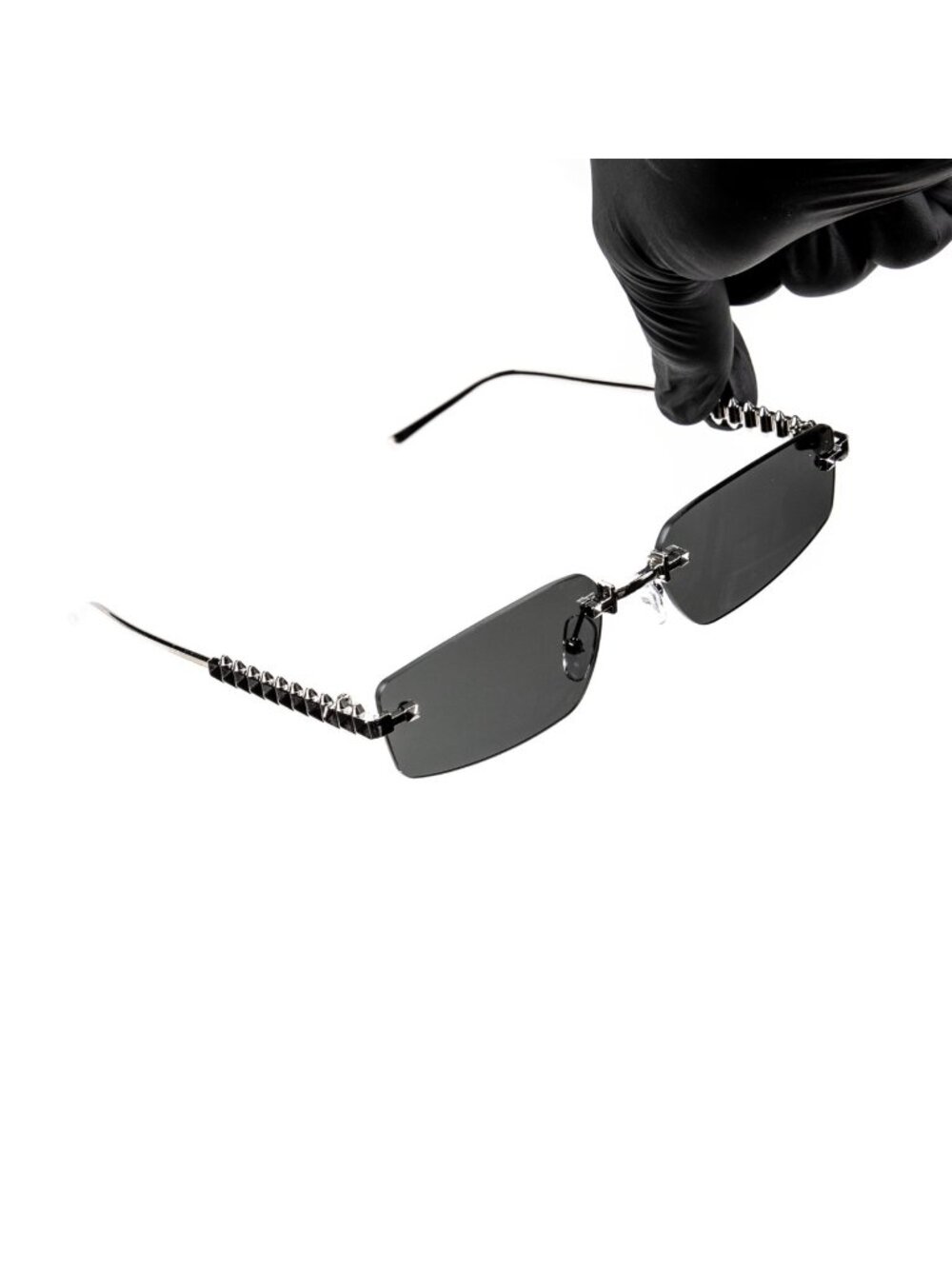 Men's Rimless Spiked Wire Silver Frame Black Tint Hip Hop Sunglasses